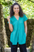 Cotton blouse, 'Sea Green Flair' - Cotton V-Neck Blouse with Coconut Shell Buttons (image 2d) thumbail