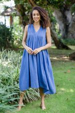 Cotton A-line dress, 'Day Off' - Sleeveless Cotton A-Line Dress