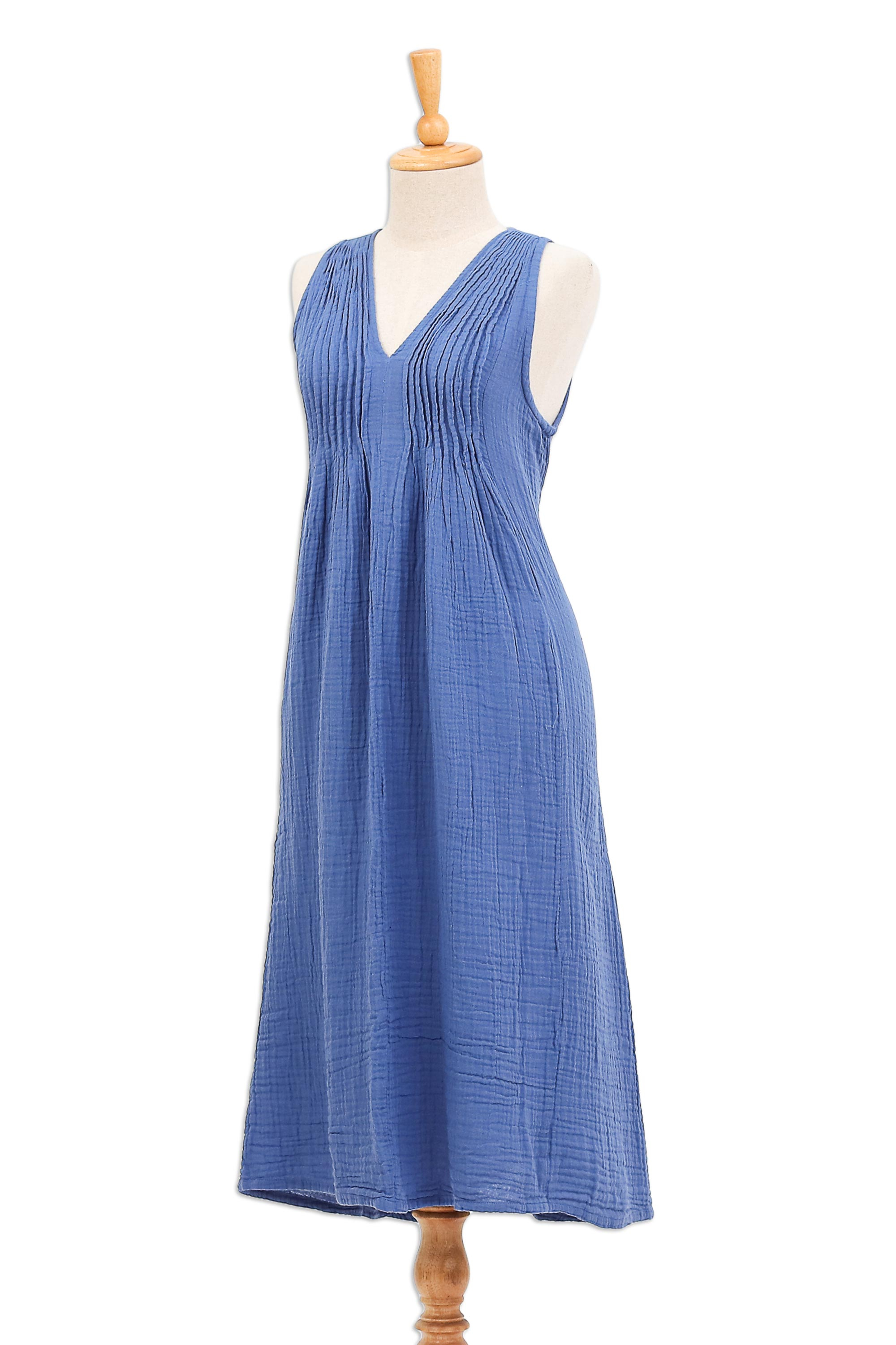 Sleeveless Cotton A-Line Dress - Day Off | NOVICA