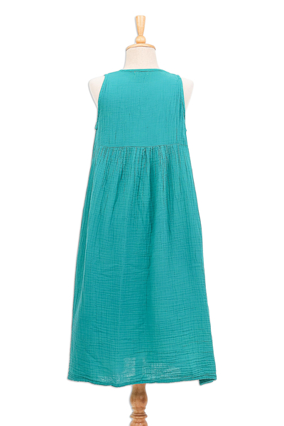 Cotton a-line dress, 'Good Fortune' - Sleeveless Cotton A-Line Dress from Thailand