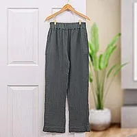 Pantalones de algodón, 'Cool Classic in Grey' - Pantalones de algodón de doble gasa hechos a mano