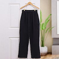 Cotton pants, 'Cool Classic in Black' - Handcrafted Double Gauze Cotton Pants