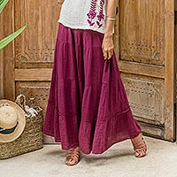 Cotton skirt, 'Simple Vow in Maroon' - Thai Cotton Double Gauze Skirt