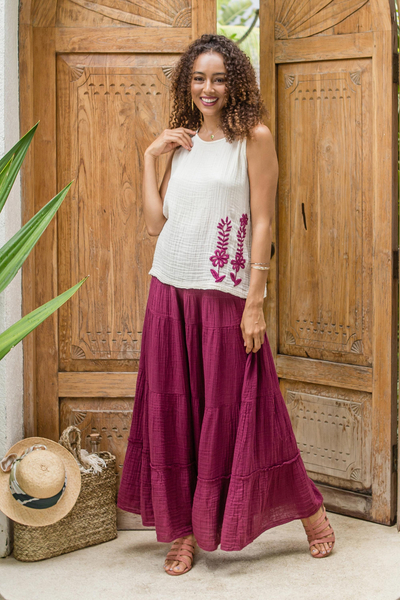 Cotton skirt, 'Simple Vow in Maroon' - Thai Cotton Double Gauze Skirt