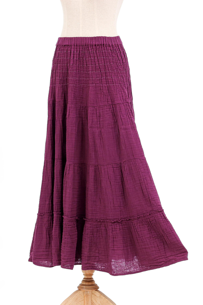Thai Cotton Double Gauze Skirt - A Day Out in Mulberry | NOVICA