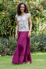 Cotton skirt, 'A Day Out in Mulberry' - Thai Cotton Double Gauze Skirt