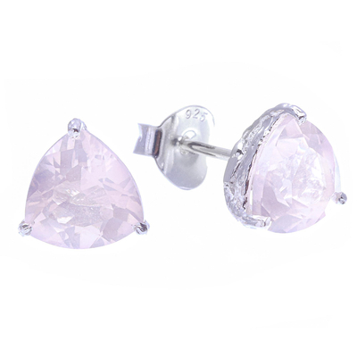 Rose quartz stud earrings, 'Miss Me - Rose Quartz and Sterling Silver Stud Earrings