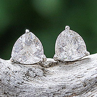 Quartz stud earrings, 'Shimmering Night' - Rutilated Quartz and Sterling Silver Stud Earrings