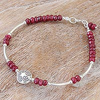Quartz pendant bracelet, 'Forget Me Not in Red' - Red Quartz and Sterling Silver Pendant Bracelet