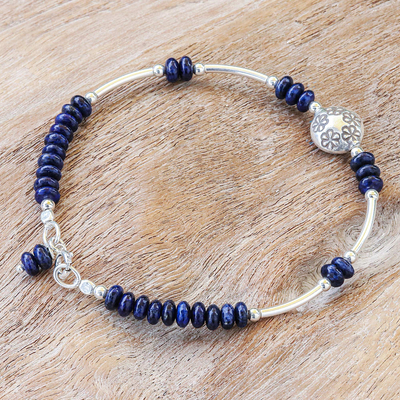 Lapis lazuli pendant bracelet, 'Forget Me Not in Blue' - Lapis Lazuli and Sterling Silver Pendant Bracelet