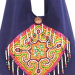 Cotton shoulder bag, 'Summer Vacation' - Hmong-Style Cross Stitch Cotton Shoulder Bag