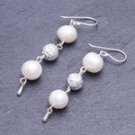 Sterling silver cultured pearl dangle earrings, 'Silver Drizzle' - Sterling Silver and Cultured Pearl Dangle Earrings