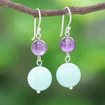 Amethyst and quartz dangle earrings, 'Fancy Candies' - Handcrafted Amethyst and Quartz Dangle Earrings