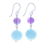 Amethyst and quartz dangle earrings, 'Fancy Candies' - Handcrafted Amethyst and Quartz Dangle Earrings