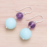 Amethyst and quartz dangle earrings, 'Fancy Candies' - Handcrafted Amethyst and Quartz Dangle Earrings