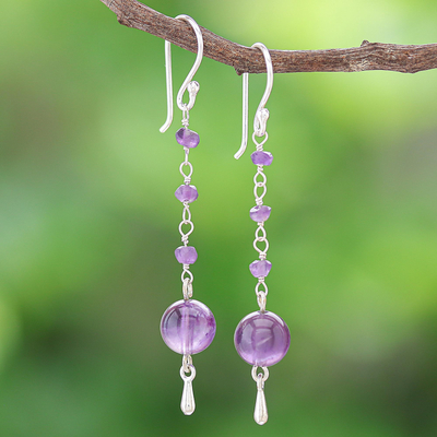 Amethyst dangle earrings, 'Pretty in Purple' - Amethyst and Sterling Silver Dangle Earrings