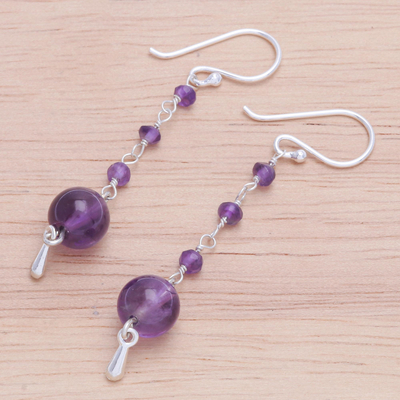 Amethyst dangle earrings, 'Pretty in Purple' - Amethyst and Sterling Silver Dangle Earrings