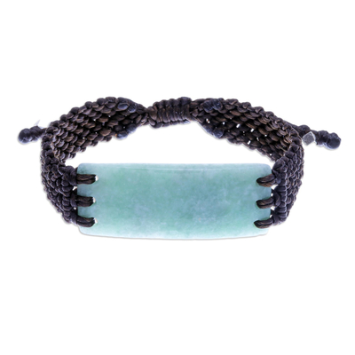 Jade macrame pendant bracelet, 'Spring Jade' - Jade and Sterling Silver Macrame Pendant Bracelet