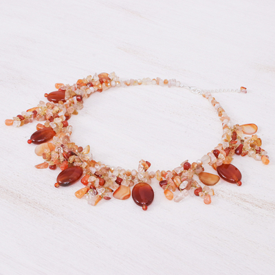 Carnelian and quartz beaded necklace, 'Sea Candy in Orange' - Thai Carnelian and Quartz Beaded Necklace