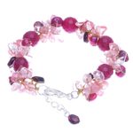 Multi-gemstone beaded bracelet, 'Magenta Charm' - Garnet and Cultured Freshwater Pearl Beaded Bracelet