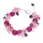 Multi-gemstone beaded bracelet, 'Magenta Charm' - Garnet and Cultured Freshwater Pearl Beaded Bracelet