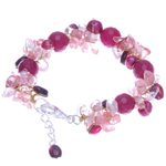Multi-gemstone beaded bracelet, 'Magenta Charm' - Garnet and Cultured Freshwater Pearl Beaded Bracelet