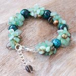 Multi-gemstone beaded bracelet, 'Sea Foam Charm' - Smoky Quartz and Cultured Pearl Beaded Bracelet