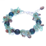 Multi-gemstone beaded bracelet, 'Sea Foam Charm' - Smoky Quartz and Cultured Pearl Beaded Bracelet