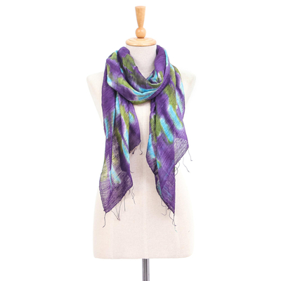 Batik silk scarf, 'Vivid Night' - Handmade Batik Silk Scarf from Thailand