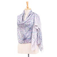 Hand-painted silk shawl, 'Firework Festival in Grey' - Hand-Painted Abstract-Motif Silk Shawl