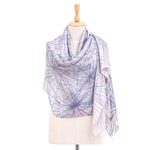 Hand-painted silk shawl, 'Firework Festival in Grey' - Hand-Painted Abstract-Motif Silk Shawl