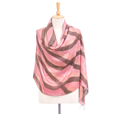 Hand-painted silk shawl, 'Sweet Vine' - Eco-Friendly Thai Silk Shawl
