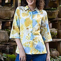 Eco-friendly cotton blouse, 'Amber Botanicals' - Eco-Friendly Cotton Botanical-Motif Shirt