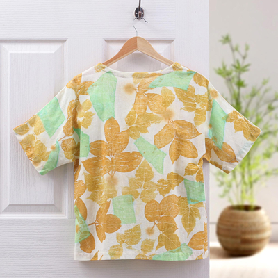 Blusa de algodón ecológica - blusa de algodón con estampado de ouke botánico tailandés