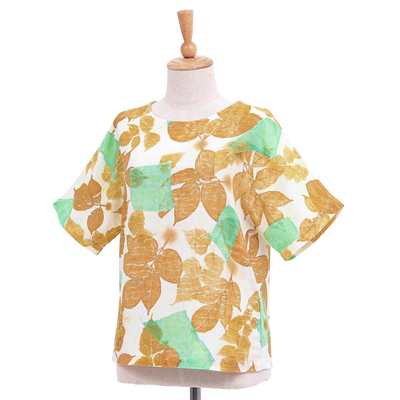 Blusa de algodón ecológica - blusa de algodón con estampado de ouke botánico tailandés