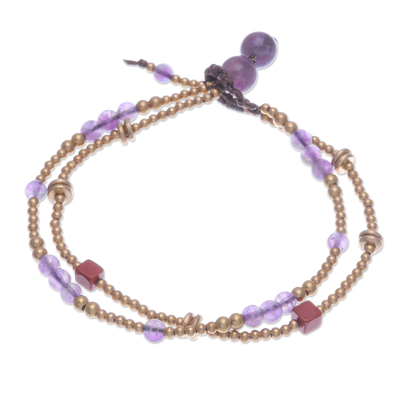 Jasper and amethyst beaded bracelet, 'Natural You in Purple' - Handcrafted Jasper and Amethyst Beaded Bracelet