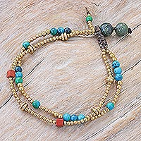 Multi-gemstone beaded bracelet, 'Natural You in Teal' - Hand Crafted Jasper and Serpentine Beaded Bracelet