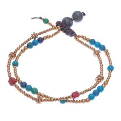 Multi-gemstone beaded bracelet, 'Natural You in Teal' - Hand Crafted Jasper and Serpentine Beaded Bracelet