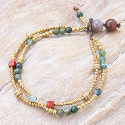 Agate and jasper beaded bracelet, 'Natural You in Moss' - Hand Made Jasper and Agate Beaded Bracelet