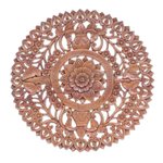 Eco-friendly teak wood relief panel, 'Spiraling Lotus' - Reclaimed Teak Wood Lotus Flower Relief Panel
