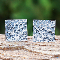 Sterling silver stud earrings, 'Around the Corner' - Hand Crafted Hammered Finish Stud Earrings
