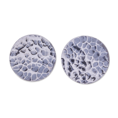 Hand Made Hammered Finish Button Earrings