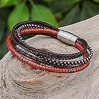 Leather and jasper beaded bracelet, Southern Holiday