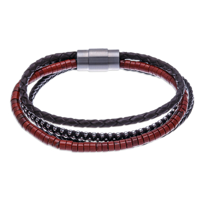 Armband aus Leder und Jaspisperlen - Thai-Leder- und Jaspis-Perlenarmband