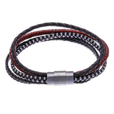 Leather and jasper beaded bracelet, 'Southern Holiday' - Thai Leather and Jasper Beaded Bracelet