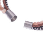 Leather and moonstone beaded bracelet, 'Peach Moon' - Handmade Leather and Moonstone Beaded Bracelet