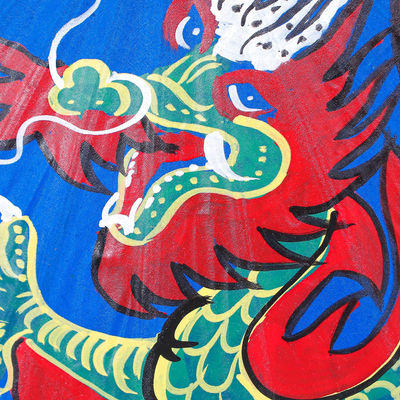 Sombrilla de algodón y bambú pintada a mano - Sombrilla de algodón con motivo de dragón pintada a mano