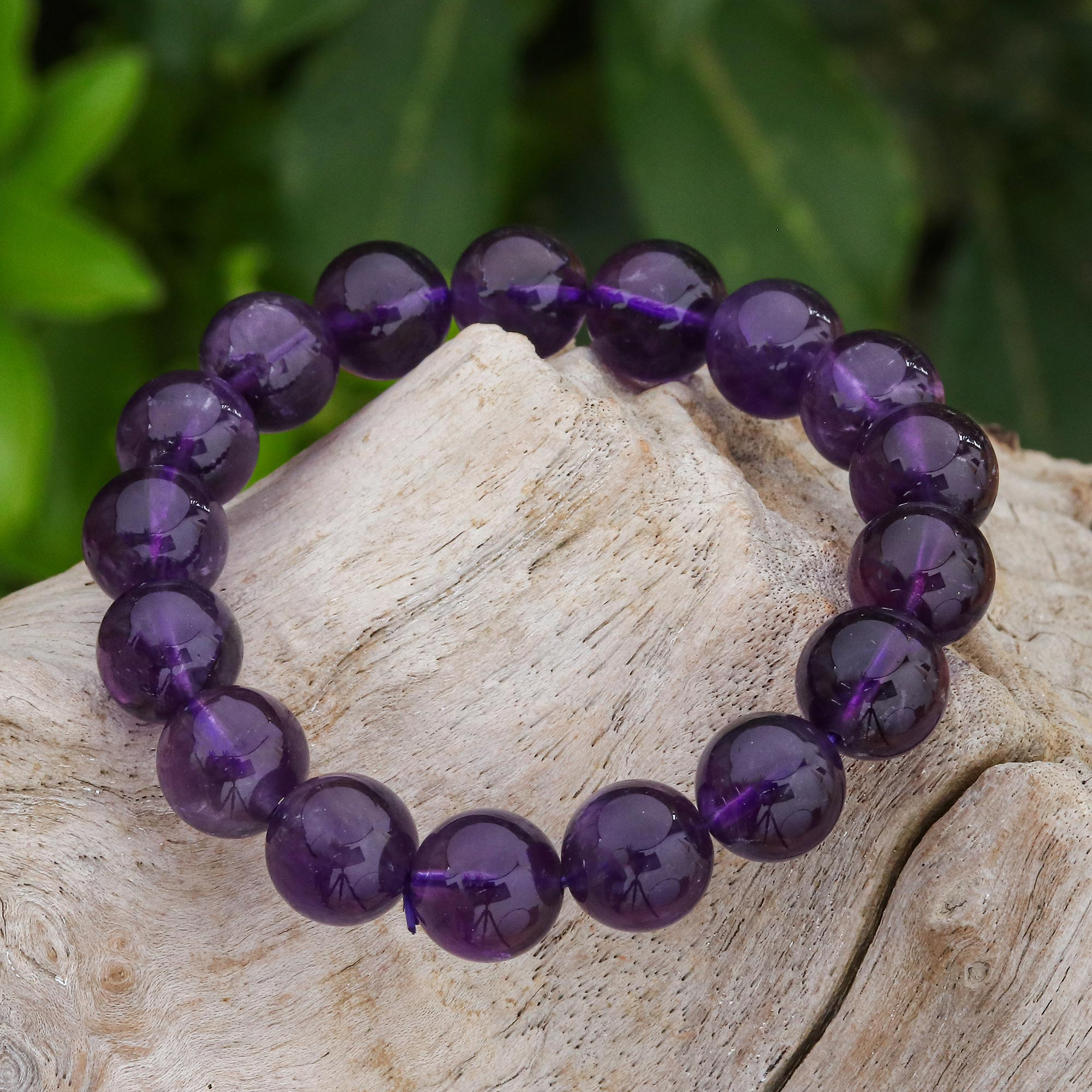 Amethyst Stretch Bracelet with Silver Accent Beads 