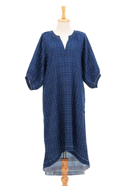 Tunic-Style Cotton Dress - Chao Phraya Shores | NOVICA