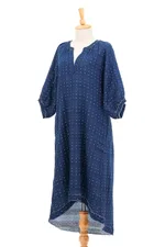 Cotton dress, 'Chao Phraya Shores' - Tunic-Style Cotton Dress